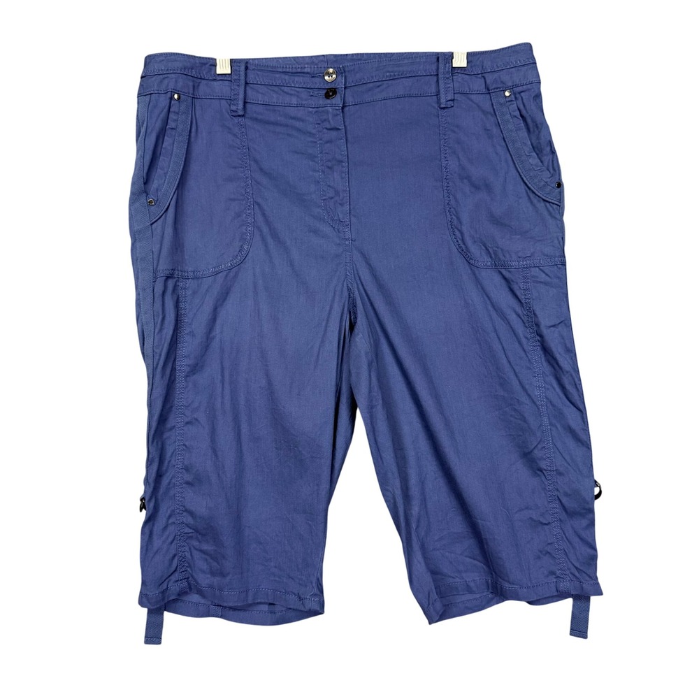 Chicos Bermuda Shorts 2.5 Womens 14 Blue Linen Blend Stretch Utility Pockets